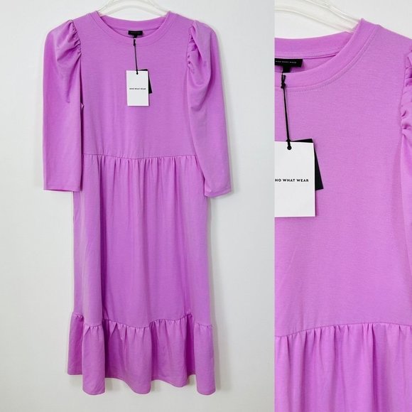 Who What Wear Women's Dress Medium Purple Midi Half Length Sleeve Ruffle Hem New - Picture 12 of 12